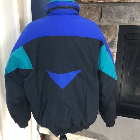 Dash Vintage Down Feather Women's Jacket, Large, Blue, Black, & Green - Picture 5 of 10